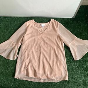 Calvin Klein Dusty Pink V-Neck Chiffon Long Bell Sleeve Top Blouse Sz Medium